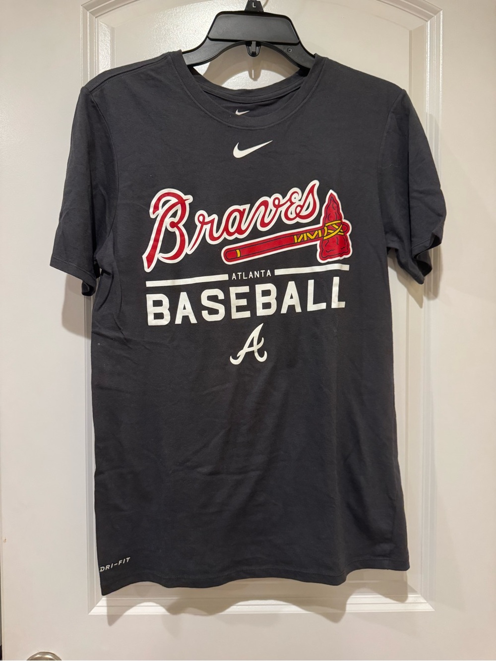 Nike Dark Grey Atlanta Braves Baseball Tee with Red & White Accents
